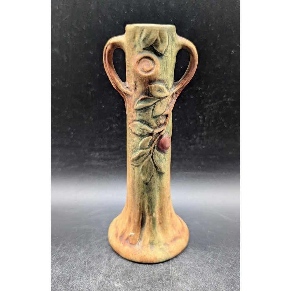 Vintage‎ Weller Woodcraft Tree Bud Vase Green Brown Art Pottery 7" As-Is